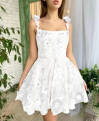 Women’s Summer A-Line Suspender Dress with 3D Flower Embroidery