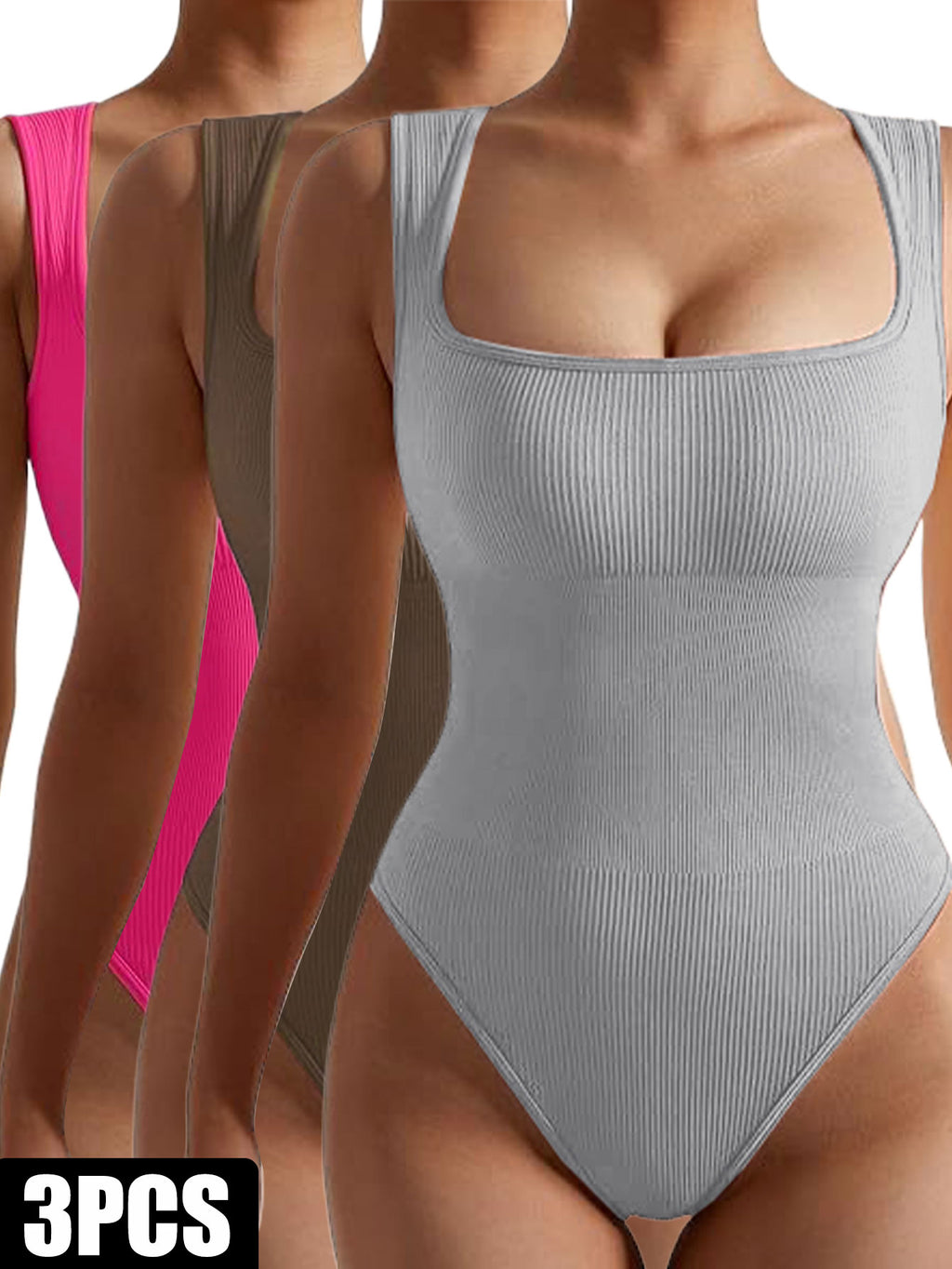 3-Pack Women’s Seamless Ribbed Yoga & Workout Jumpsuit