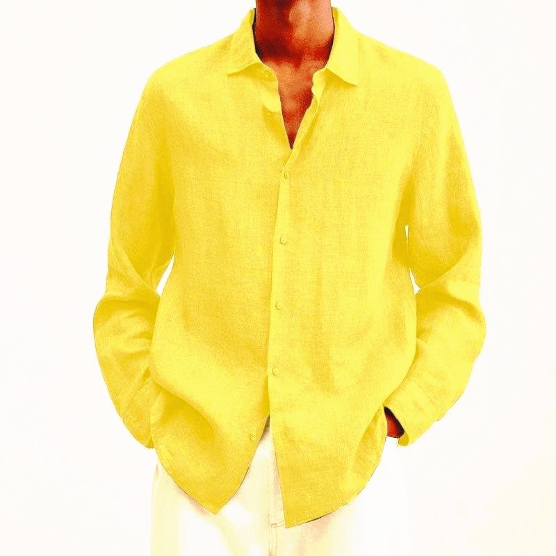 Men’s Long Sleeve Lapel Shirt – Loose Button Cardigan Top