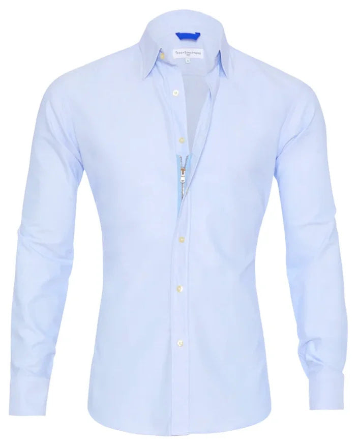 Men’s Long Sleeve Zipper & Button Lapel Shirt – Slim Fit Fashion Top