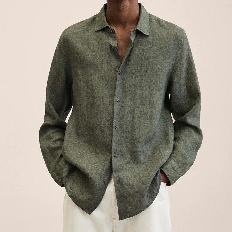 Men’s Long Sleeve Lapel Shirt – Loose Button Cardigan Top