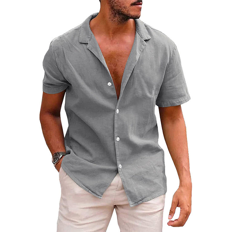 Men’s Casual Short-Sleeve Button-Down Beach Shirt