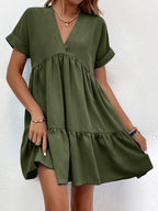 Women’s Summer V-Neck Ruffle Dress – Casual Holiday & Beach Wear