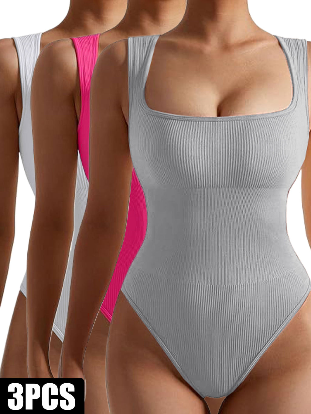 3-Pack Women’s Seamless Ribbed Yoga & Workout Jumpsuit