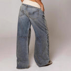 Loose-fitting Straight-leg Jeans With Pockets Fashion Casual Trousers Street-style Pants Women's Clothing