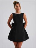 Fashion Big-Bowed Pearls Backless Dress Summer Slim Sleeveless A-line Dresses For Party Evening Women's Clothing