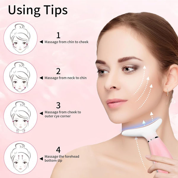 Pink Facial & Neck Massager with Heating and 3 Modes