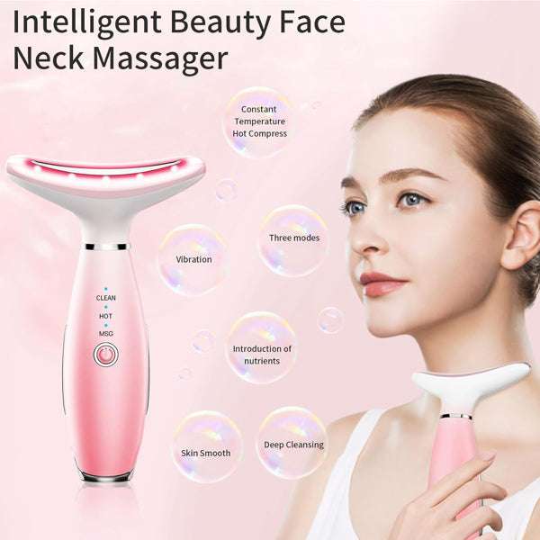 Pink Facial & Neck Massager with Heating and 3 Modes