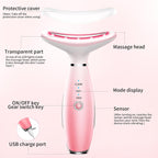 Pink Facial & Neck Massager with Heating and 3 Modes