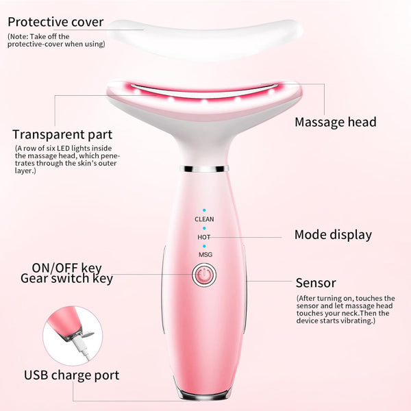Pink Facial & Neck Massager with Heating and 3 Modes