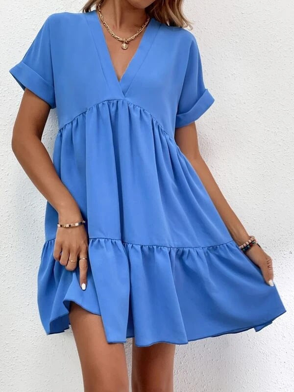 Women’s Summer V-Neck Ruffle Dress – Casual Holiday & Beach Wear