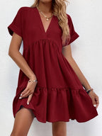 Women’s Summer V-Neck Ruffle Dress – Casual Holiday & Beach Wear
