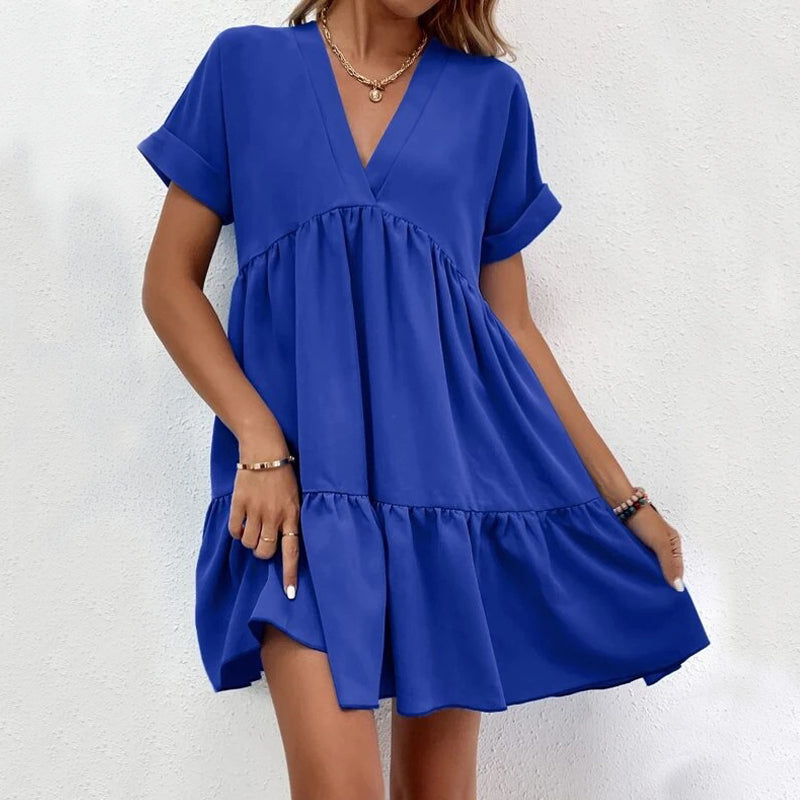 Women’s Summer V-Neck Ruffle Dress – Casual Holiday & Beach Wear