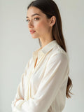 Ivory Pleated Silk Blouse