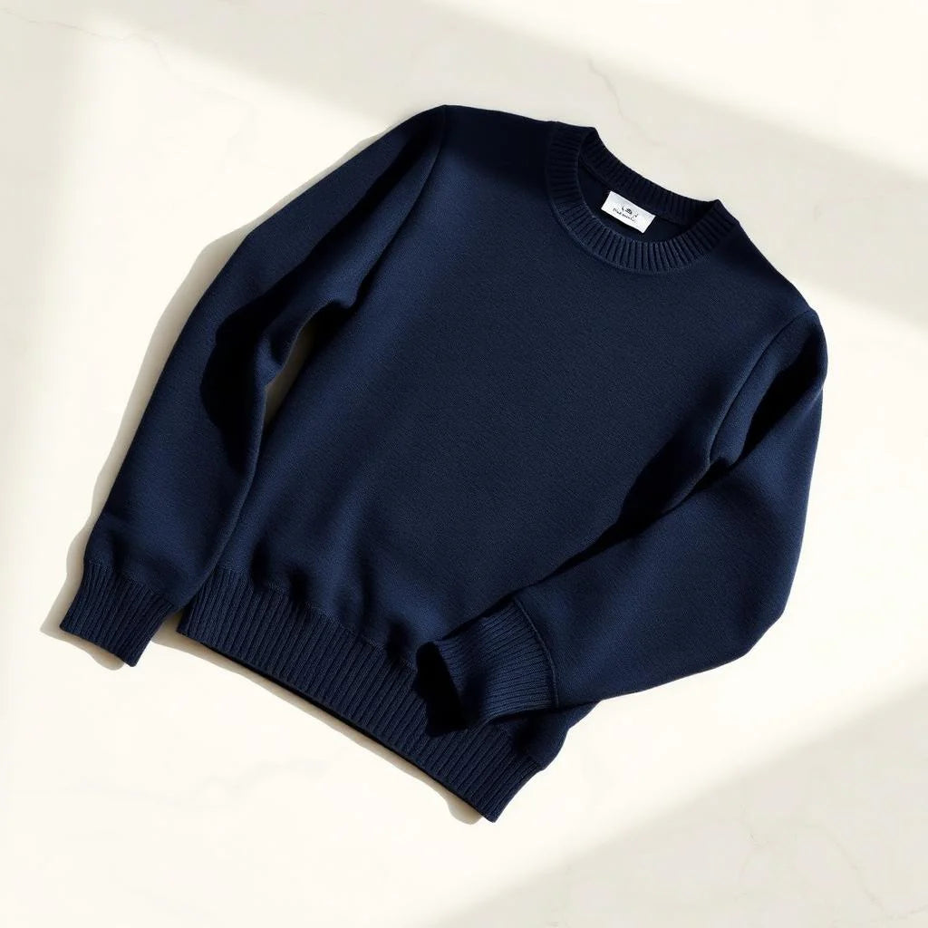 Navy Merino Wool Crew Sweater for Men