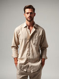 Beige Linen Button-Down Shirt