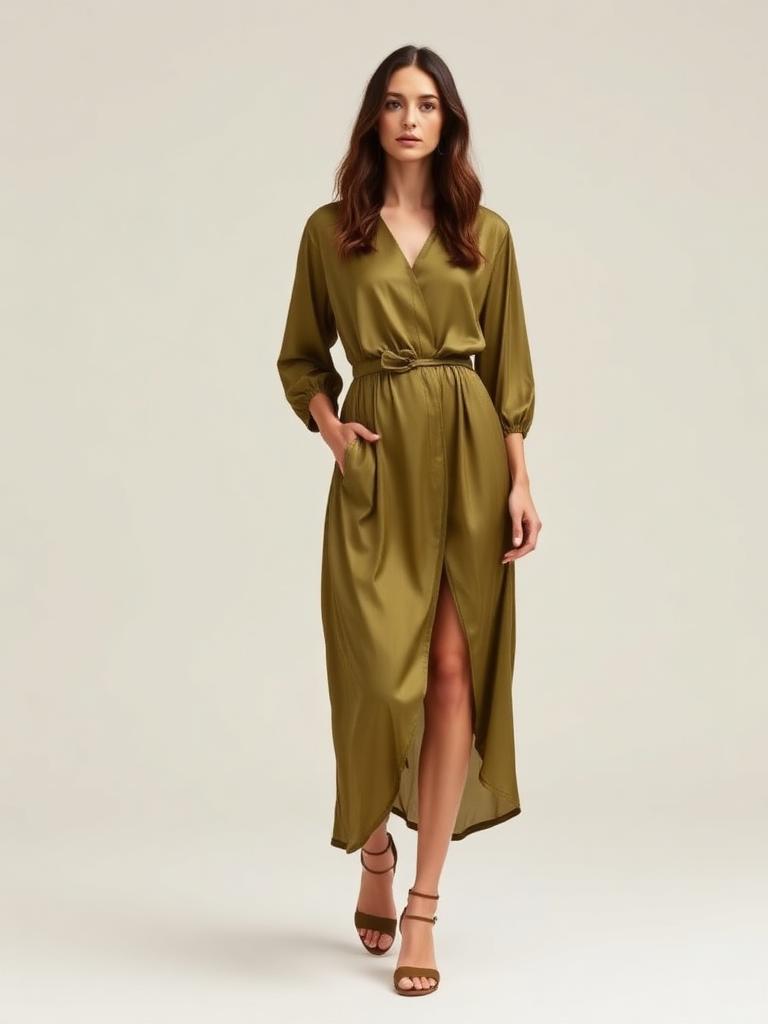 Olive Silk Midi Dress