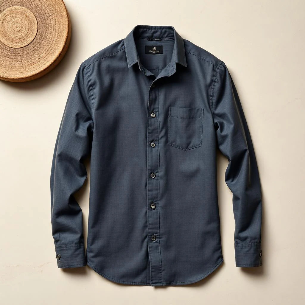 Slate Grey Linen Button-Down Shirt for Men